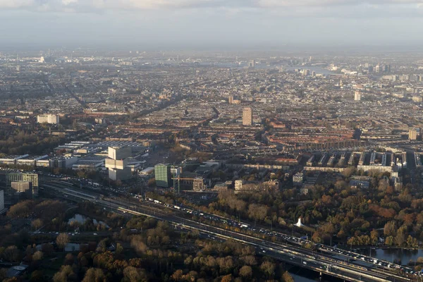 Amsterdam Kikötői Csatornák Utak Légi Kilátás Panoráma Táj — Stock Fotó