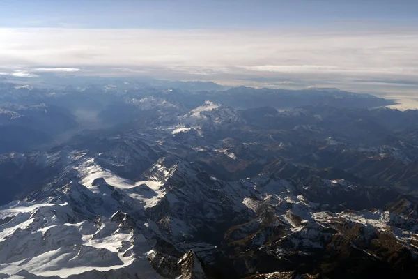 Alpen Luftaufnahme Landschaft Aus Dem Flugzeug — Stockfoto