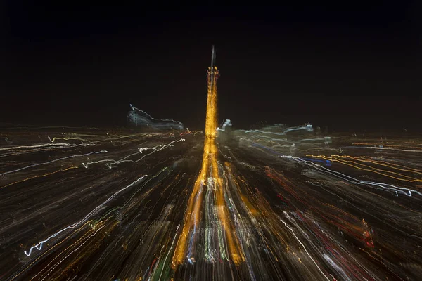 Torre Eiffel Movimiento Desenfoque Nocturno Efecto Luz Arte Cámara — Foto de Stock