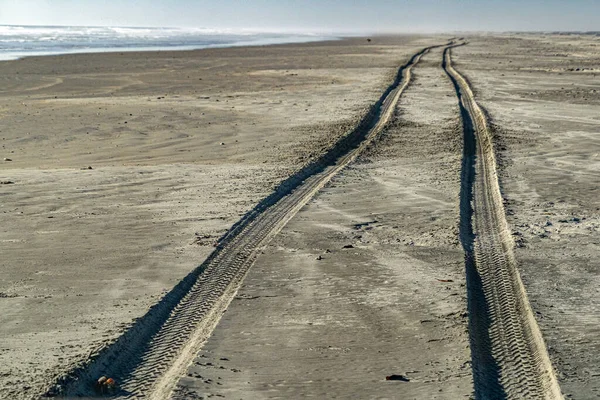 墨西哥南部下加利福尼亚州太平洋沙滩上的越野车轨道 — 图库照片