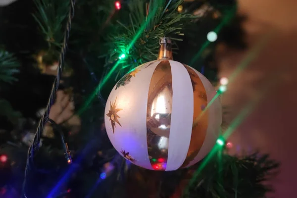 Glass Christmas Ball Xmas Tree Detail Artisanal Hand Made — Stock Photo, Image