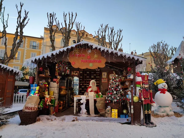 Menton Francia Dicembre 2021 Villaggio Babbo Natale Aperto Natale Neve — Foto Stock