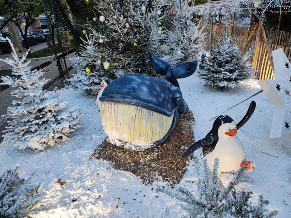 Menton Francia Dicembre 2021 Villaggio Babbo Natale Aperto Natale Neve — Foto Stock