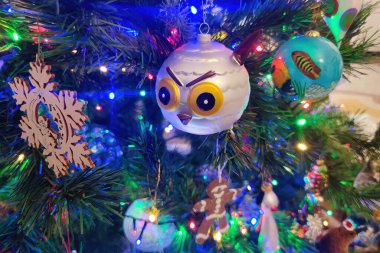 Baykuş Noel Xmas Ağaç El, el yapımı top detayı