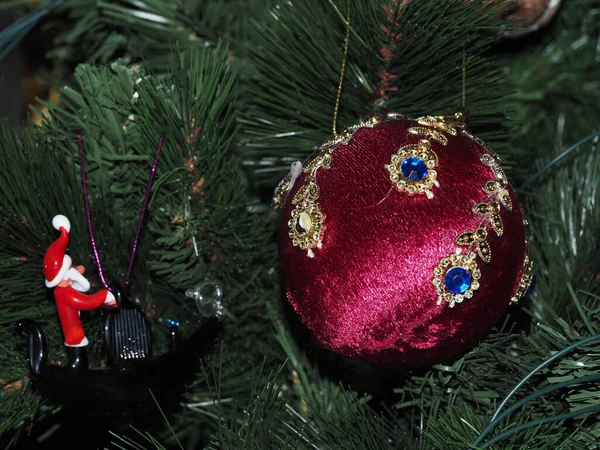 Vánoční Strom Sklo Ručně Dělané Řemeslné Koule Detail — Stock fotografie