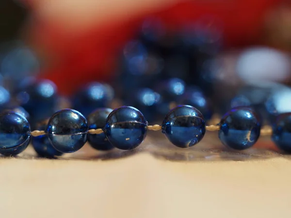 Blue Pearls Plastic Fake Necklage Detail — Fotografia de Stock