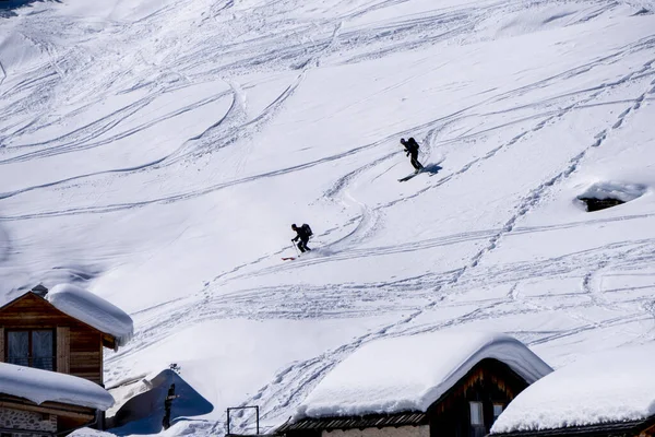 People Skiing Dolomites Mountain Snow Panorama Winter — Stock Photo, Image