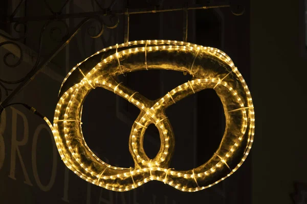 Pretzel Brezel Sign Neon Light — Zdjęcie stockowe