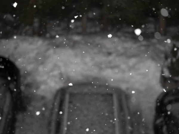 Snow Falling Snowing Night Dolomites Mountains Car Park — стоковое фото