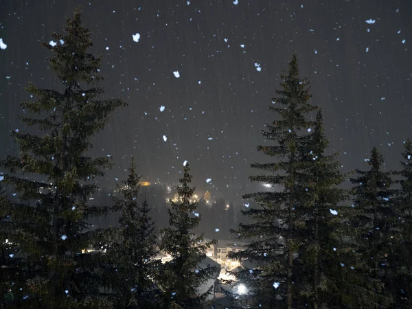 Snow Falling Snowing Night Dolomites Mountains —  Fotos de Stock