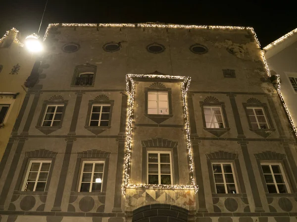 Brunico Village Trentino Lights Night December — Foto de Stock