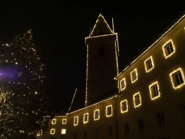 Brunico Village Trentino Lights Night December — стоковое фото