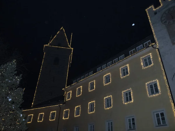 Brunico Village Trentino Lumières Nuit Décembre — Photo