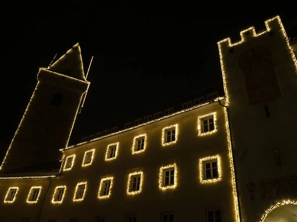 Brunico Village Trentino Lights Night December — Stockfoto