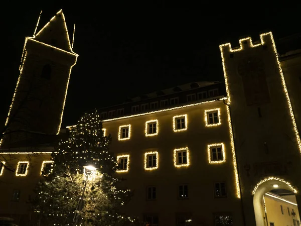 Brunico Village Trentino Lights Night December — Foto de Stock