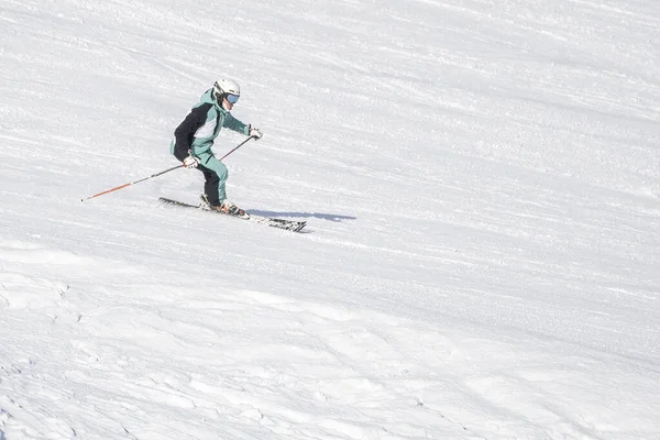 Stilish Skier Skiing Dolomites Badia Valley Snowy Mountains — стоковое фото