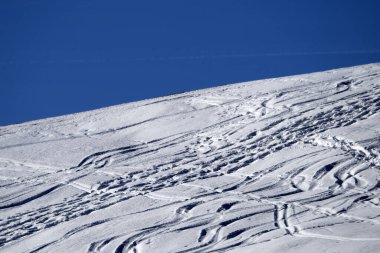 dolomites snow panorama alpine ski tracks detail off slope track