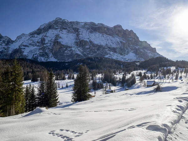 Monte Croce Dolomites Badia Valley Mountains Sunset Landscape Winter Armentara — Stok Foto