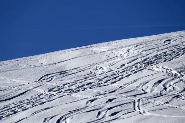 Dolomites Snow Panorama Alpine Ski Tracks Detail Slope Track — Fotografia de Stock