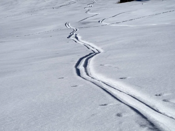 Dolomites Snow Panorama Alpine Ski Tracks Detail Slope Track — Fotografia de Stock