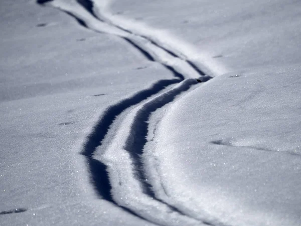 Dolomites Snow Panorama Alpine Ski Tracks Detail Slope Track — Fotografia de Stock