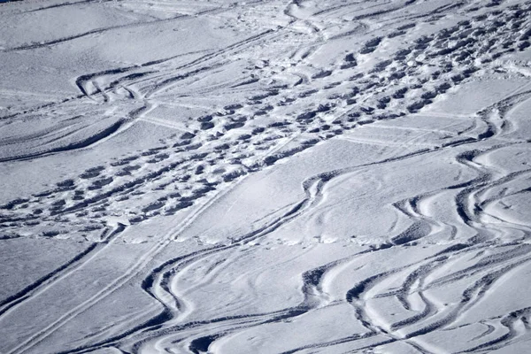 Dolomites Snow Panorama Alpine Ski Tracks Detail Slope Track — Fotografia de Stock