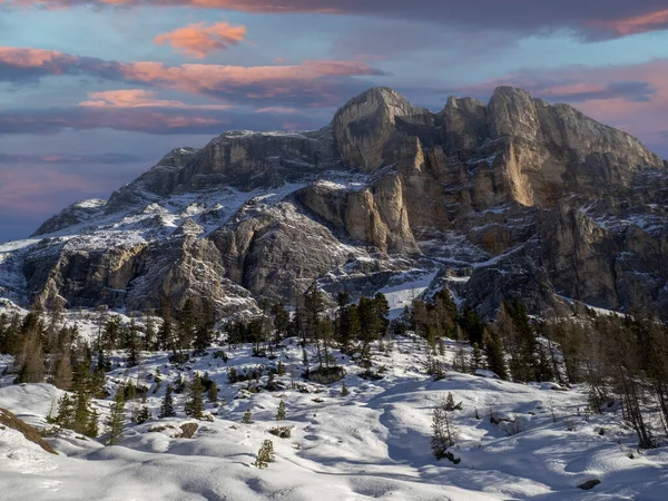 Monte Croce Dolomites Badia Valley Mountains Sunset Landscape Winter Armentara — Stok fotoğraf