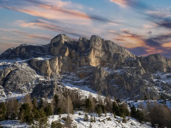 Monte Croce Dolomites Badia Valley Mountains Sunset Landscape Winter Armentara — Foto Stock