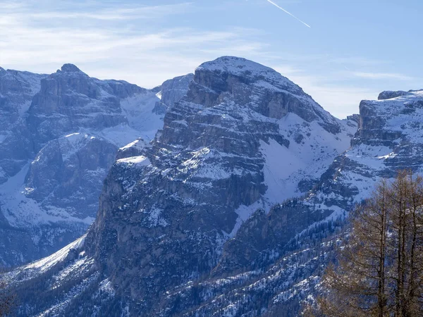 Dolomites Snow Panorama Val Badia Armentara Hill — Zdjęcie stockowe