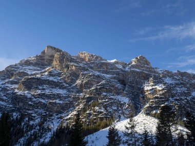 Fanes mountain dolomites in winter panorama snow landscape