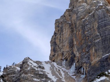 Fanes mountain dolomites in winter panorama snow landscape