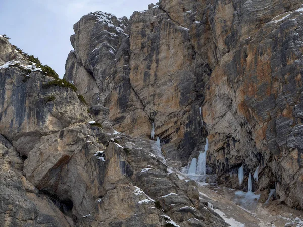 Ice Rock Fanes Mountain Dolomites Winter Panorama Snow Landscape — Stok fotoğraf