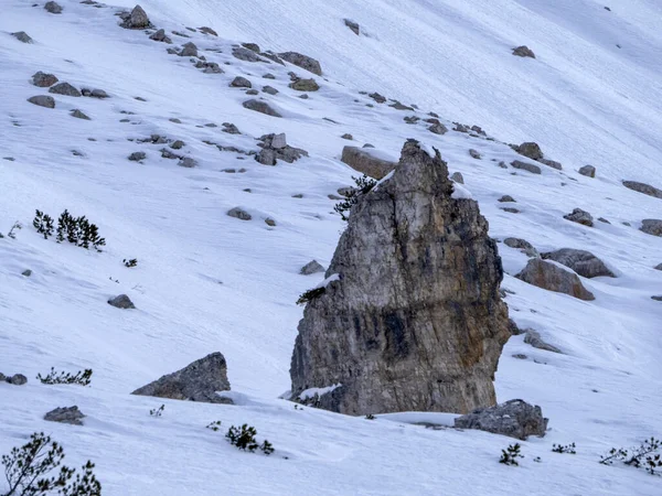 Fanes Mountain Dolomites Winter Panorama Snow Landscape — Stockfoto