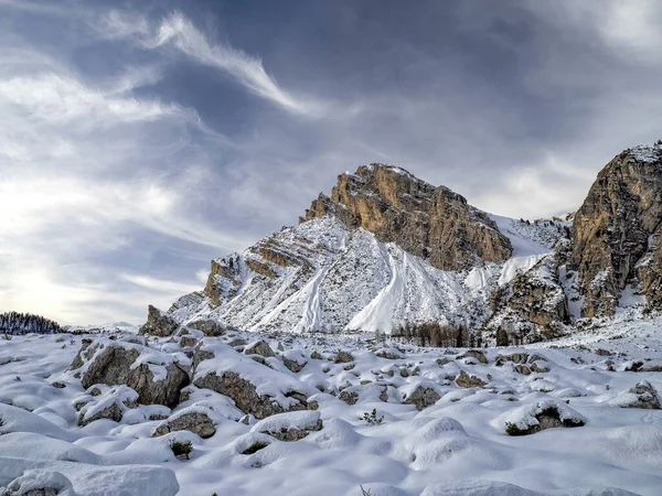 Fanes Mountain Dolomites Winter Panorama Snow Landscape — Foto Stock