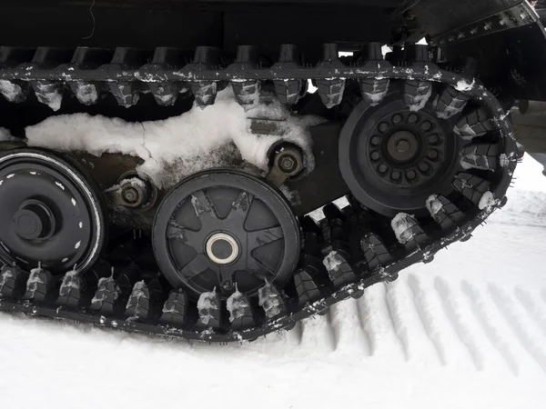 Rastreado Snowmobile Detalhe Close — Fotografia de Stock