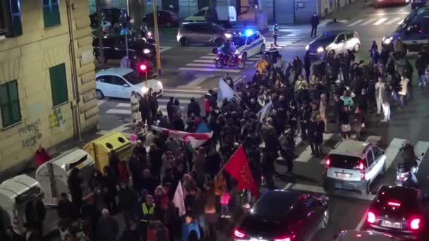 Genoa Italy January 2022 Green Pass Vax Protest City Street — Vídeo de Stock