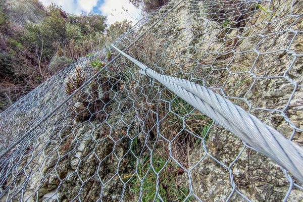 Ferro Acier Rede Metálica Para Rochas Proteção Contra Quedas — Fotografia de Stock