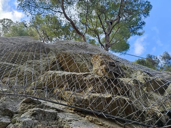 Acier Iron Metallic Net Rocks Falling Protection — Stock Photo, Image