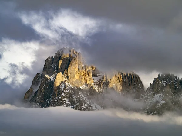 Sassolungo Sassopiatto Dolomitas Montañas Panorama Invierno Alpe Siusi Paisaje —  Fotos de Stock