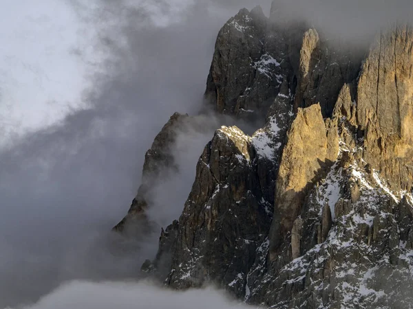 Sassolungo Sassopiatto Dolomitas Montañas Panorama Invierno Alpe Siusi Paisaje —  Fotos de Stock