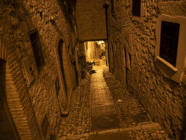 Veroli Medieval Pueblo Lazio Frosinone Noche Vista Casas Antiguas — Foto de Stock