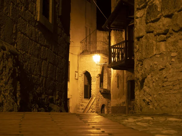 Veroli Średniowieczna Wioska Lazio Frosinone Noc Widok Stare Domy — Zdjęcie stockowe
