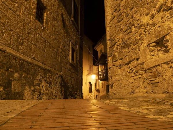 Veroli Ortaçağ Köyü Lazio Frosinone Gece Manzaralı Eski Evler — Stok fotoğraf
