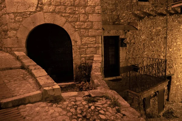 Veroli Medieval Pueblo Lazio Frosinone Noche Vista Casas Antiguas —  Fotos de Stock