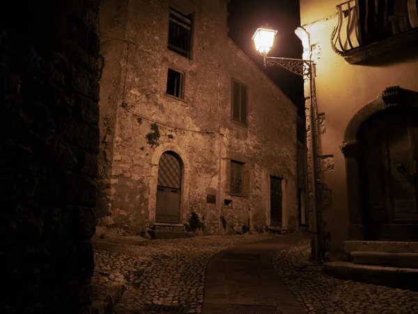 Veroli Ortaçağ Köyü Lazio Frosinone Gece Manzaralı Eski Evler — Stok fotoğraf