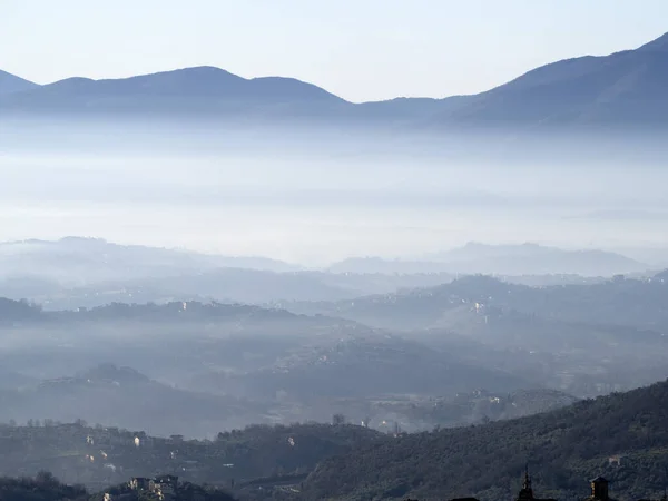 Veroli Středověké Vesnice Lazio Frosinone Obrovské Údolí Krajiny Panorama — Stock fotografie