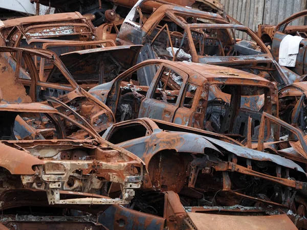 Junkyard Old Rusted Car Field View — Stock Photo, Image