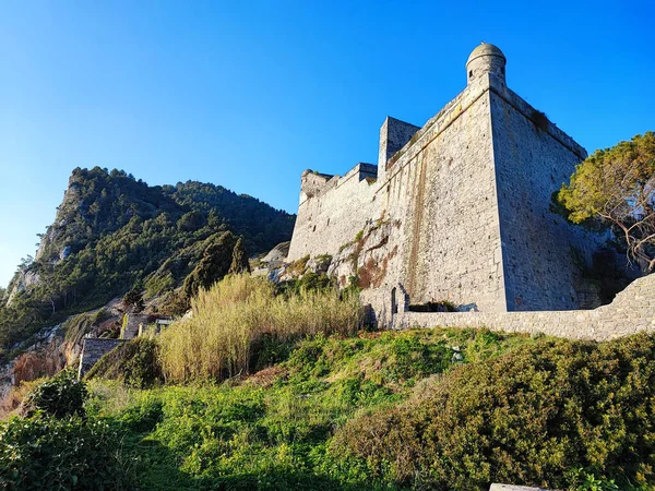 Portovenere Dorf Dichter Golf Italien Blick Mittelalterliche Alte Steinburg — Stockfoto