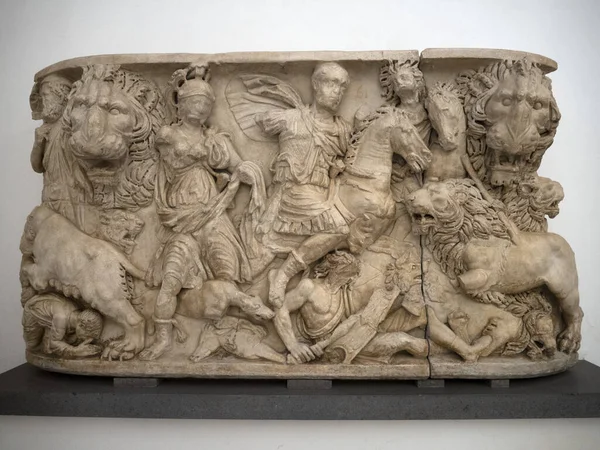 Sarcofag Marmură Romană Detaliu Scufundare Aproape — Fotografie, imagine de stoc
