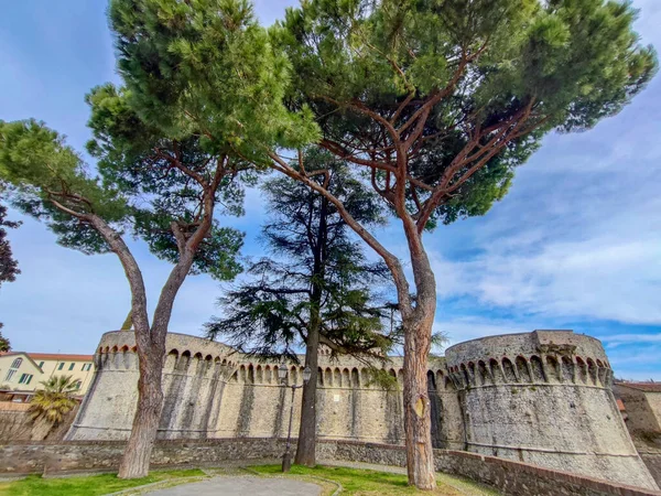 Castello Sarzana Fortezza Muraglia Pietra Torri Vista — Foto Stock
